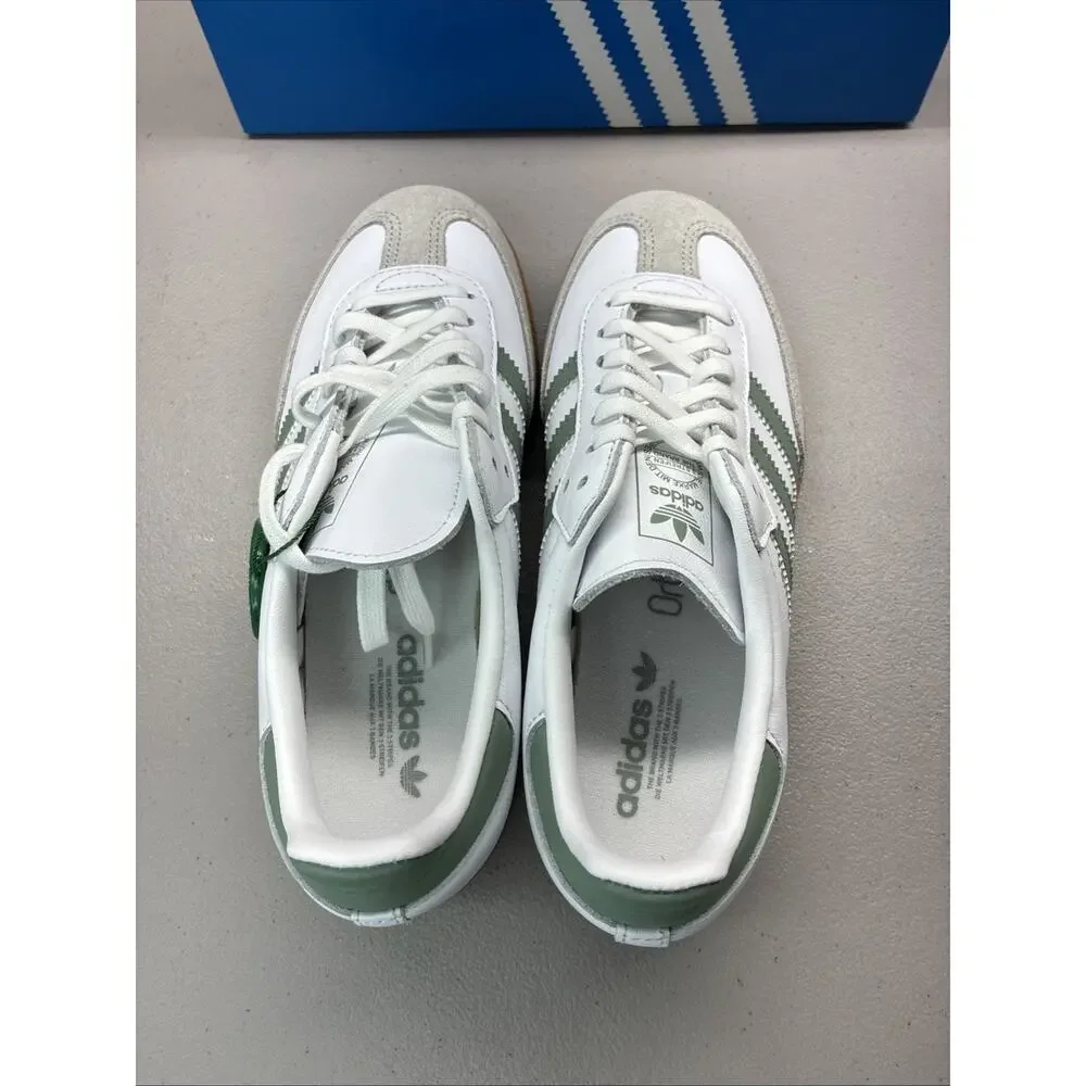 New adidas Samba OG J White Silver Green JP5479 Youth Size 5 With Box